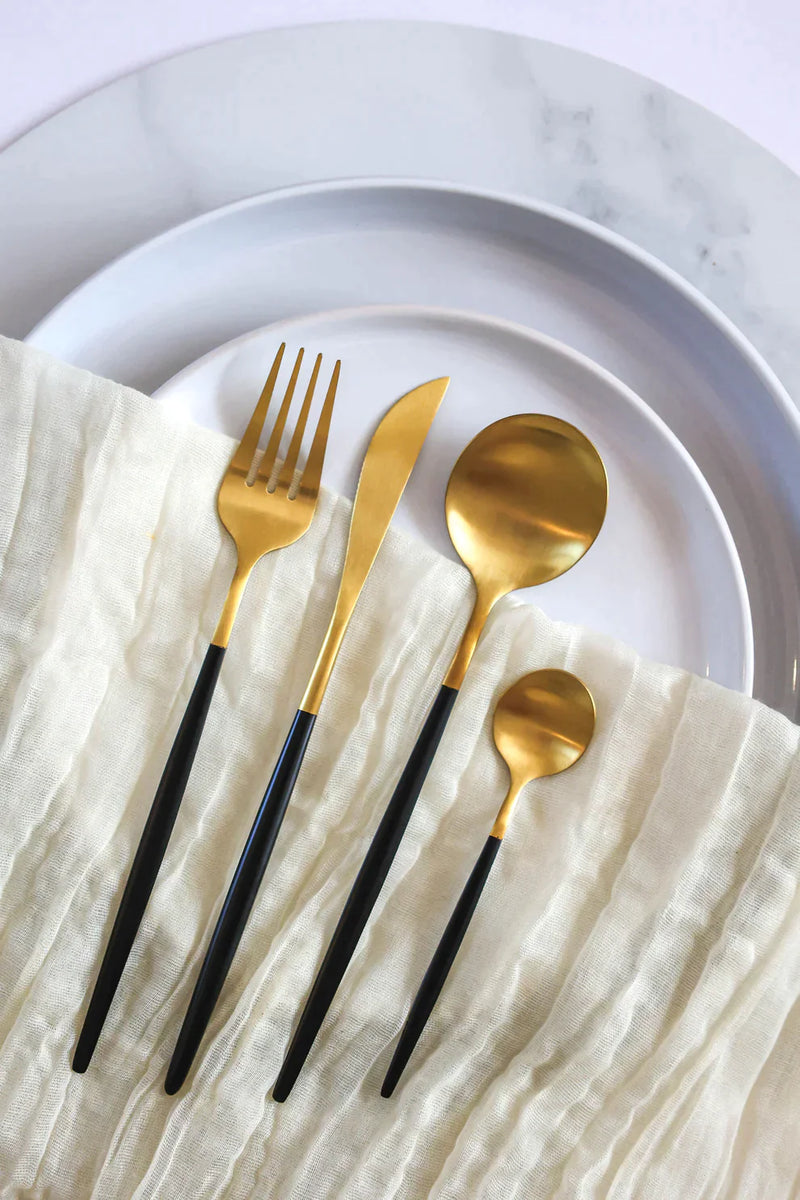 Matt White & Gold Luxe Cutlery 6-Piece Set Hire