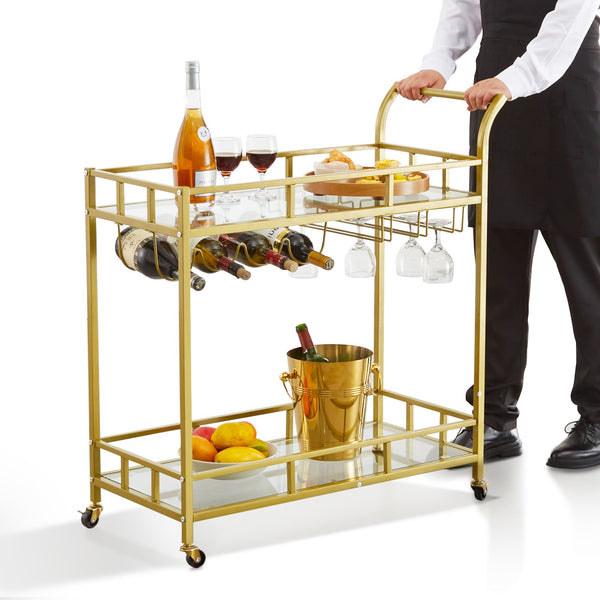 Modern Gold & Glass Bar Trolley Cart Hire