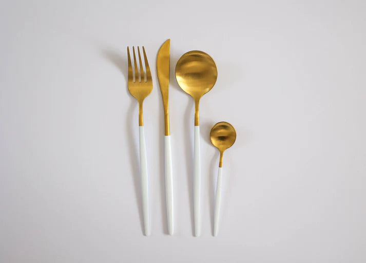 Matt White & Gold Luxe Cutlery 6-Piece Set Hire
